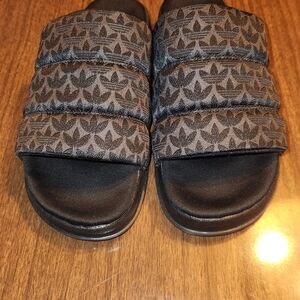 Adidas Black Patterned Slide Sandals